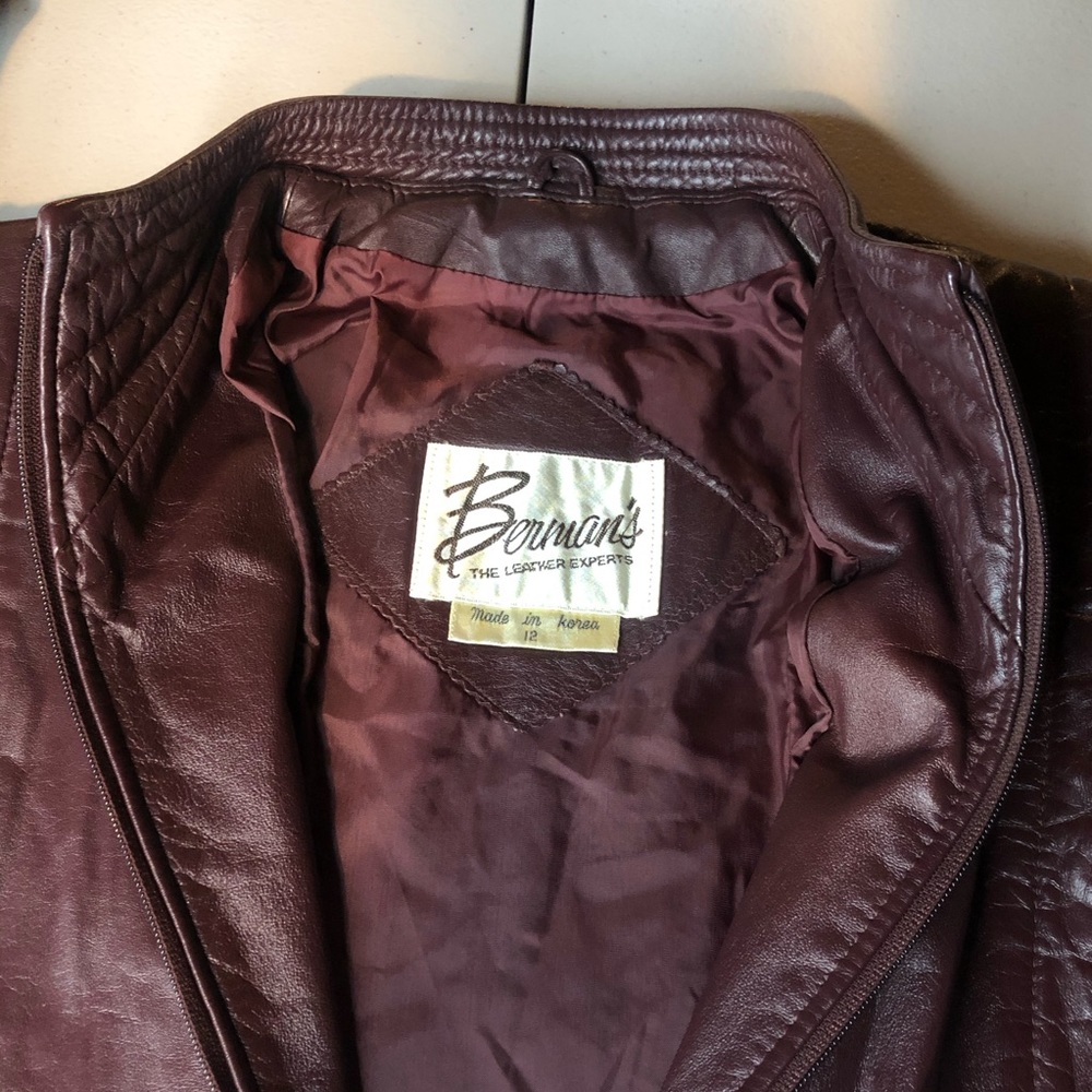 Vintage Berman’s Maroon Leather Moto bomber jacket - Picture 4 of 13